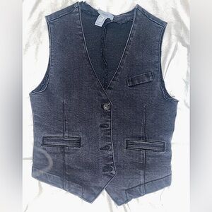 Black Denim Button Up Vest